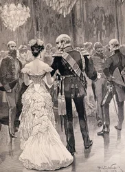 Le Roi de Prusse à un bal de cour en 1862, montrant Bismarck, son nouveau ministre d